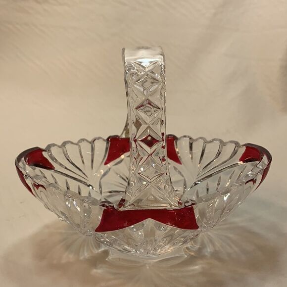 Anna Hutte Bleikristall 24% Lead Crystal Glass And Red Burgundy Candy Basket - Picture 2 of 9